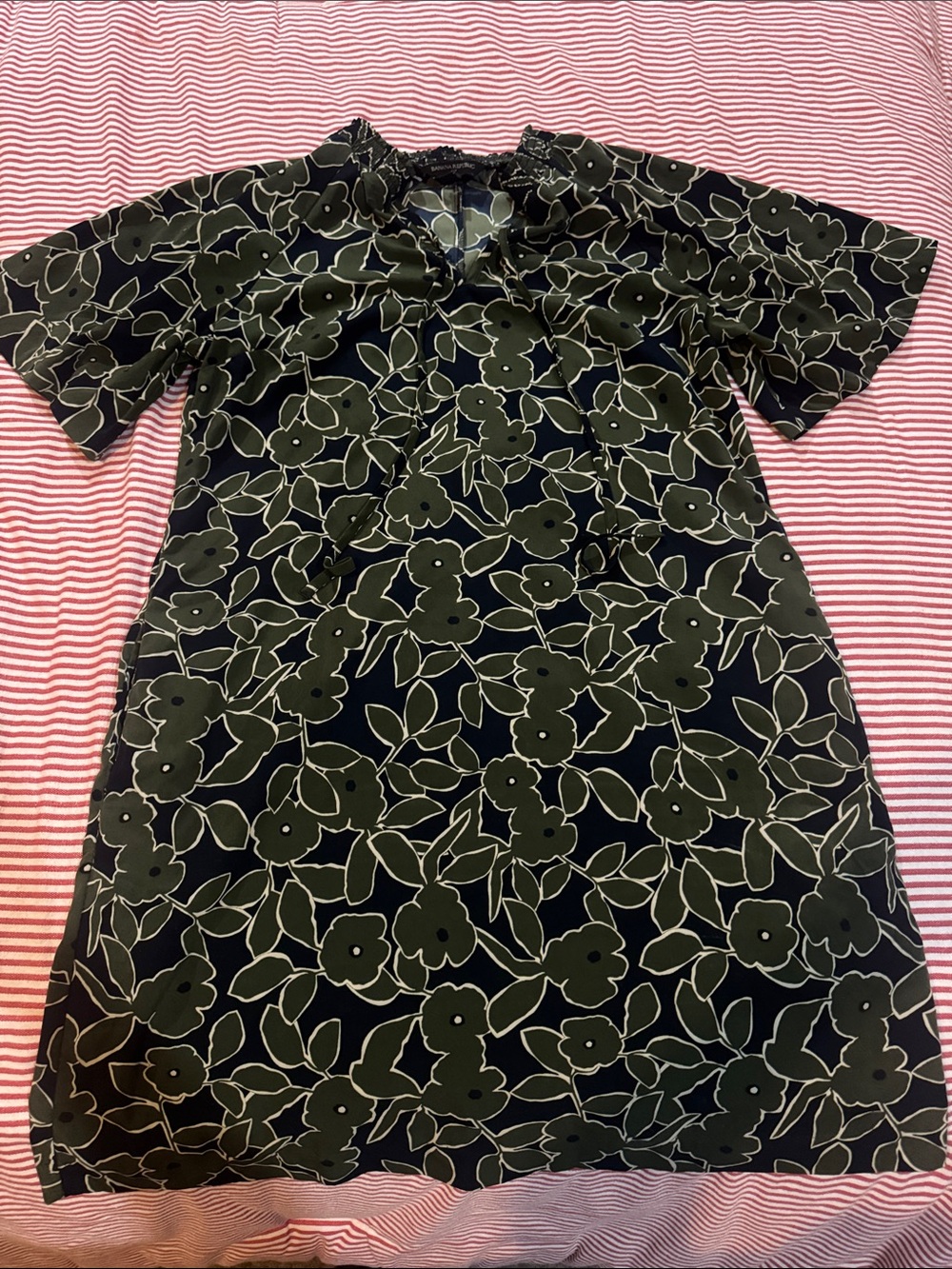 Banana Republic Black Floral Dress with Olive Print